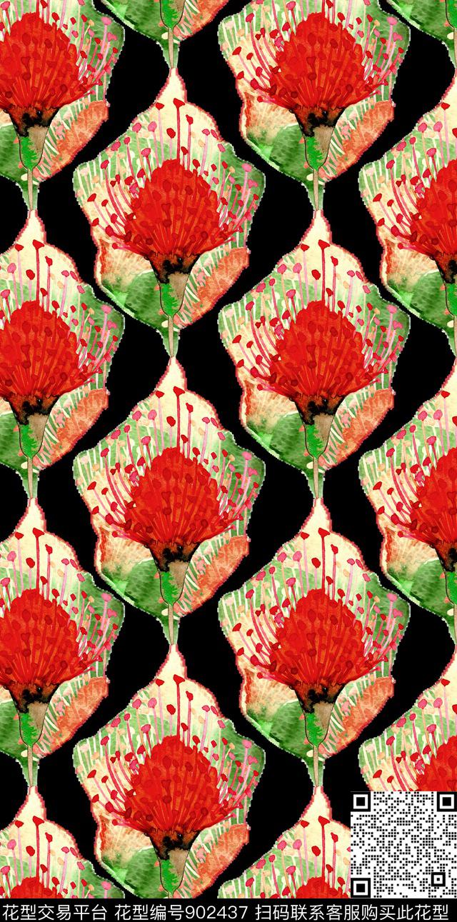 简约数码华亿平台水彩花卉数码印花华亿平台下载（图片编号: 902437） - 瓦栏（Walan）