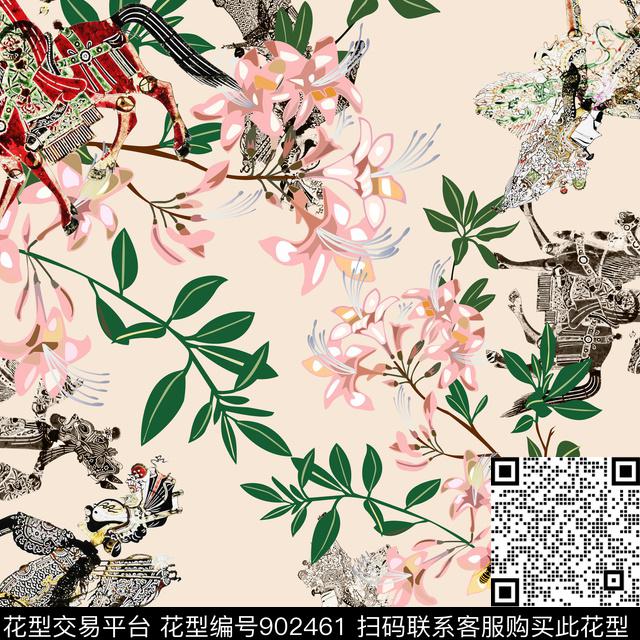 花卉定位花围巾数码印花华亿平台下载（图片编号: 902461） - 瓦栏（Walan）