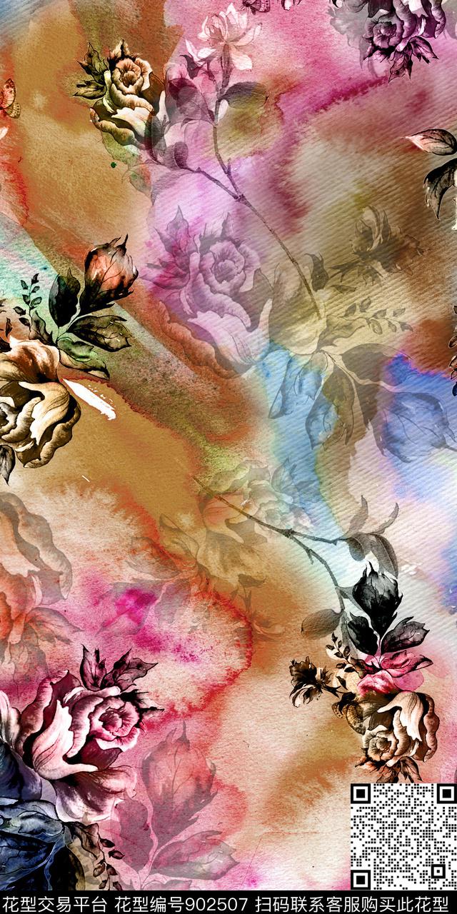 花卉抽象3D立体数码印花华亿平台下载（图片编号: 902507） - 瓦栏（Walan）