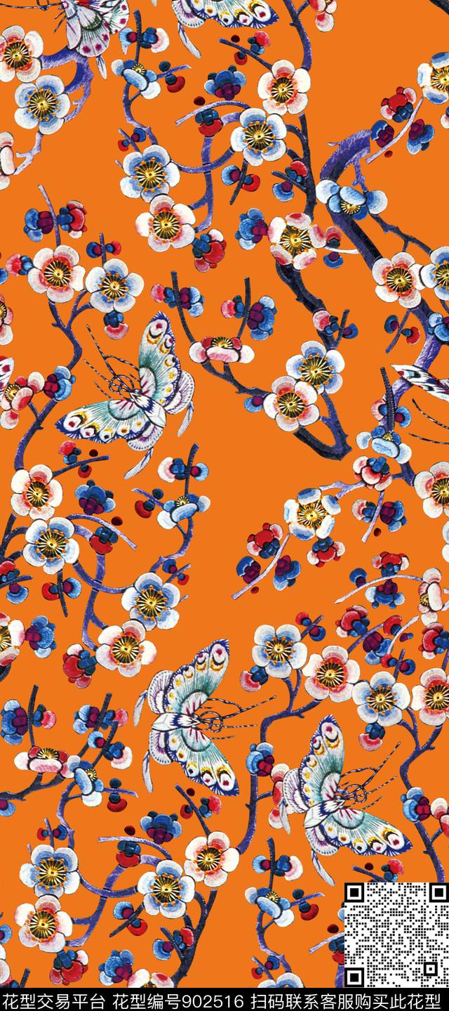 桃花绣花中国风数码印花华亿平台下载（图片编号: 902516） - 瓦栏（Walan）