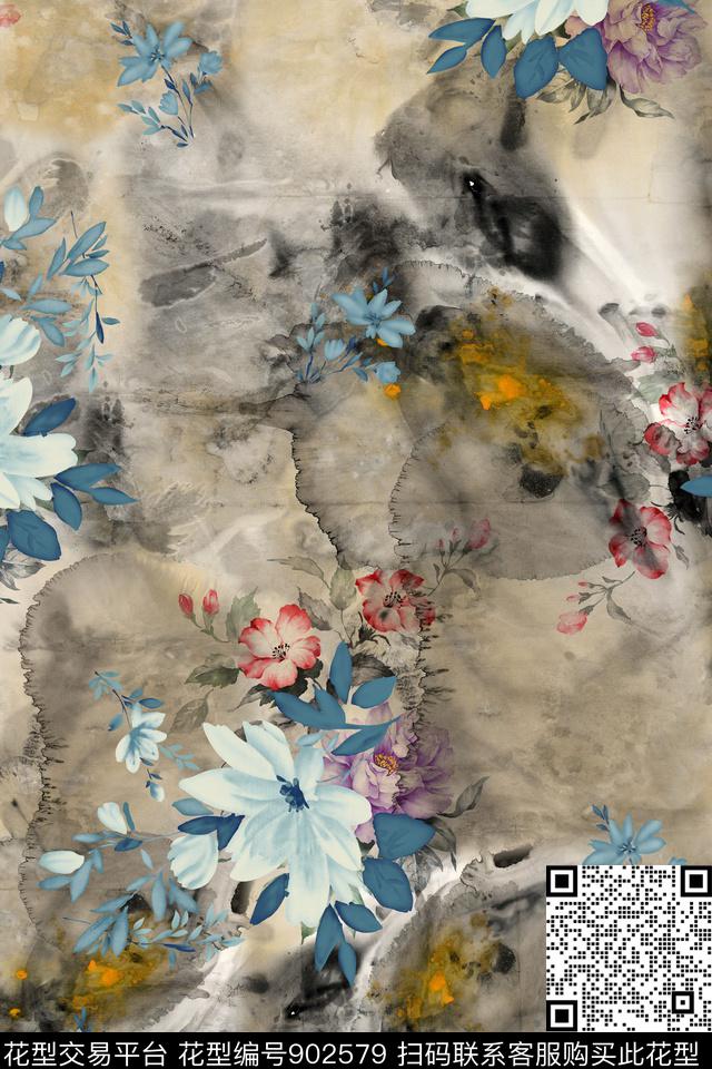 水墨风中国风数码印花华亿平台下载（图片编号: 902579） - 瓦栏（Walan）