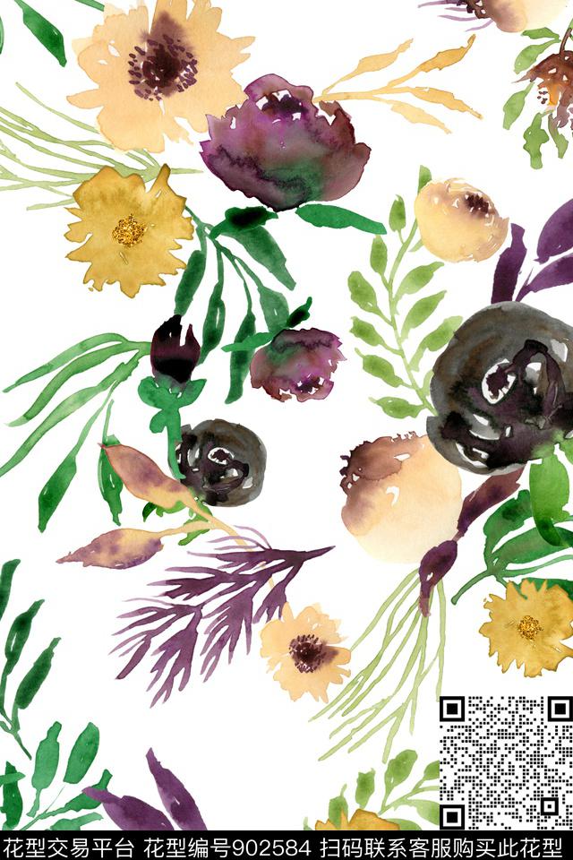 花卉水彩花卉玫瑰花数码印花华亿平台下载（图片编号: 902584） - 瓦栏（Walan）