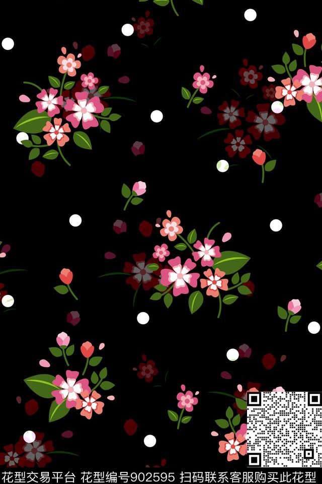 小碎花黑底花几何圆点数码印花华亿平台下载（图片编号: 902595） - 瓦栏（Walan）