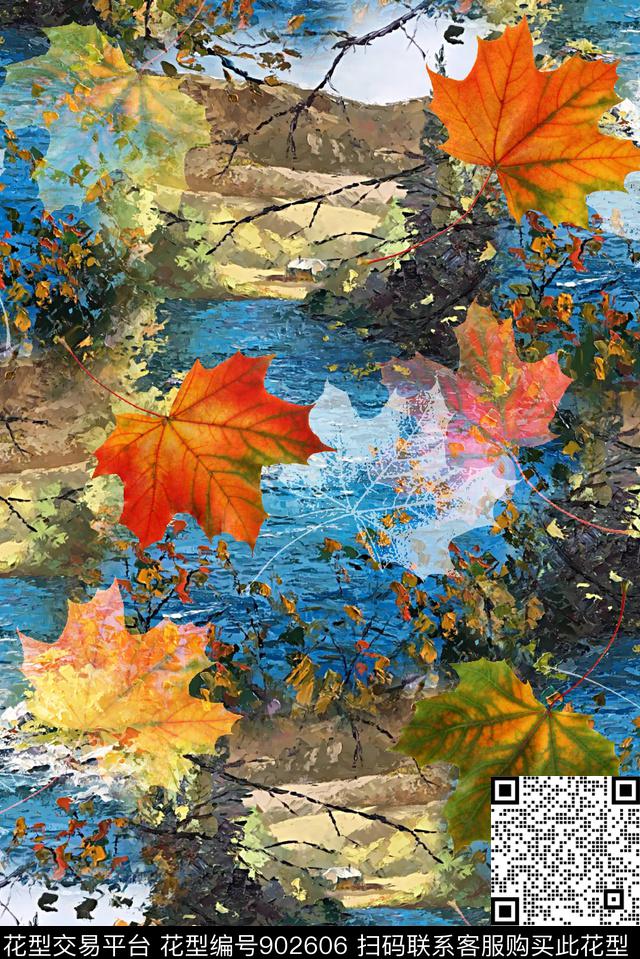 枫叶肌理女装数码印花华亿平台下载（图片编号: 902606） - 瓦栏（Walan）