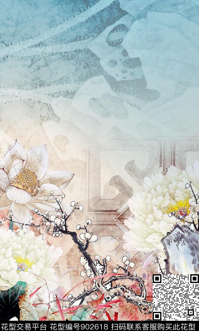 数码华亿平台旗袍国画数码印花华亿平台下载（图片编号: 902618） - 瓦栏（Walan）