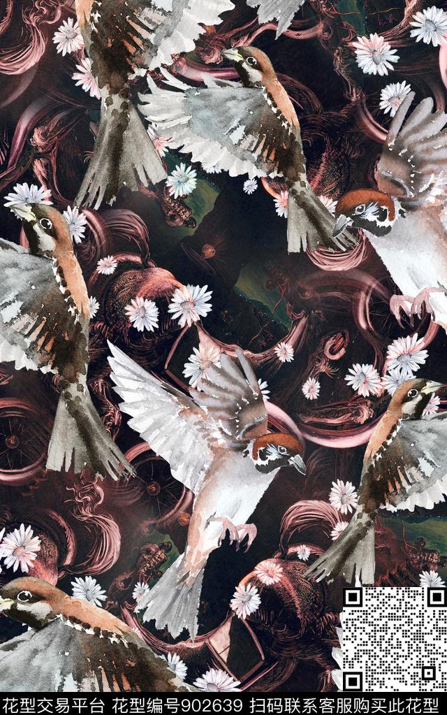鸟肌理数码印花华亿平台下载（图片编号: 902639） - 瓦栏（Walan）