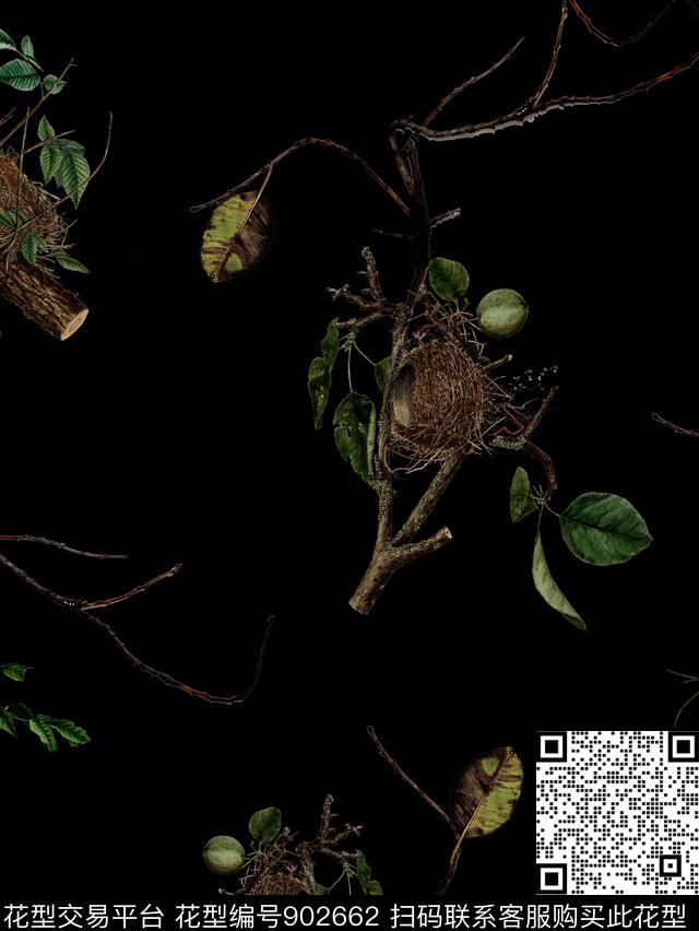 简约男装植物数码印花华亿平台下载（图片编号: 902662） - 瓦栏（Walan）