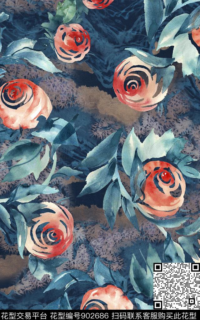 花卉肌理手绘花卉数码印花华亿平台下载（图片编号: 902686） - 瓦栏（Walan）
