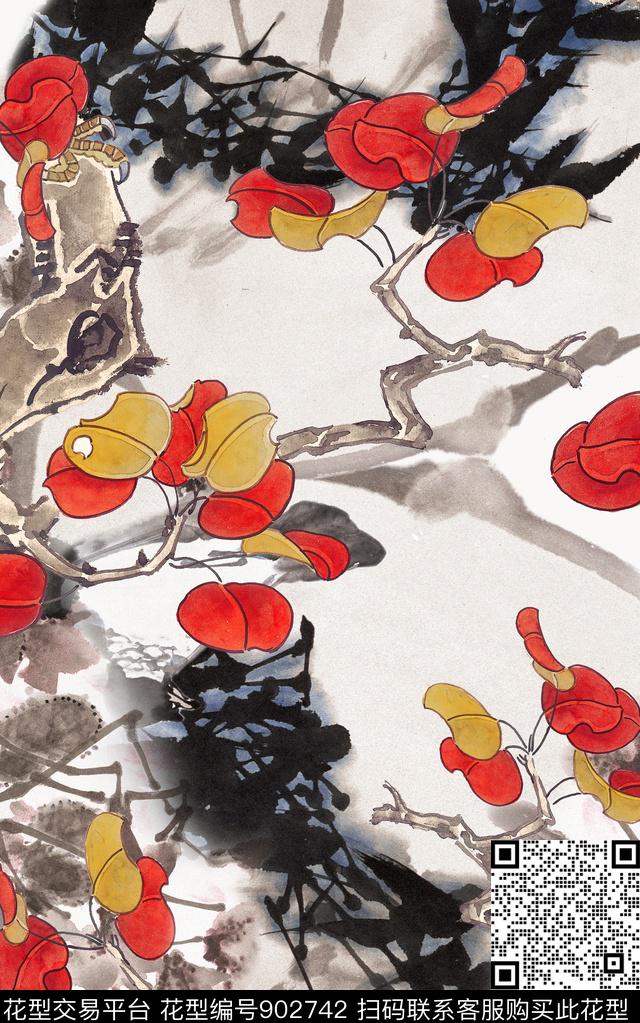 中国风复古国画数码印花华亿平台下载（图片编号: 902742） - 瓦栏（Walan）