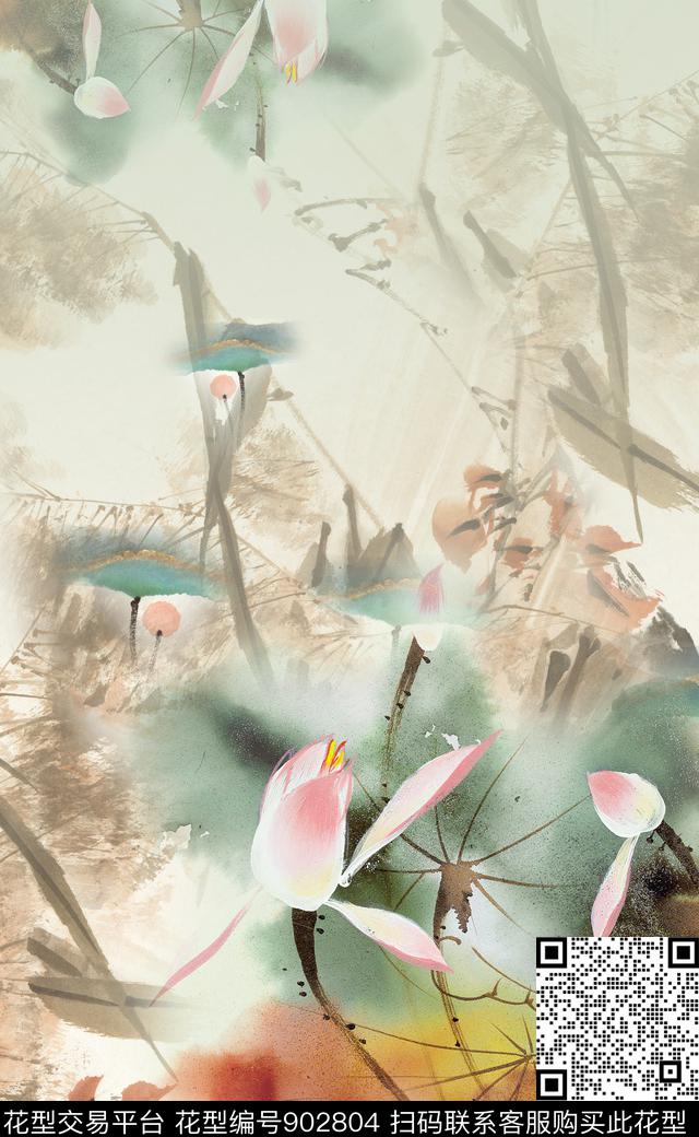 中国风水墨风国画数码印花华亿平台下载（图片编号: 902804） - 瓦栏（Walan）