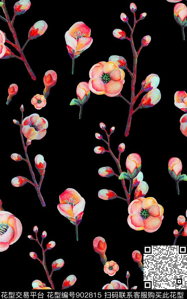小碎花水彩花卉男装满版花数码印花华亿平台下载（图片编号: 902815） - 瓦栏（Walan）