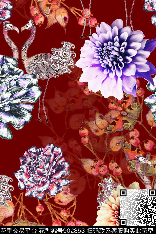 大花花卉中老年数码印花华亿平台下载（图片编号: 902853） - 瓦栏（Walan）