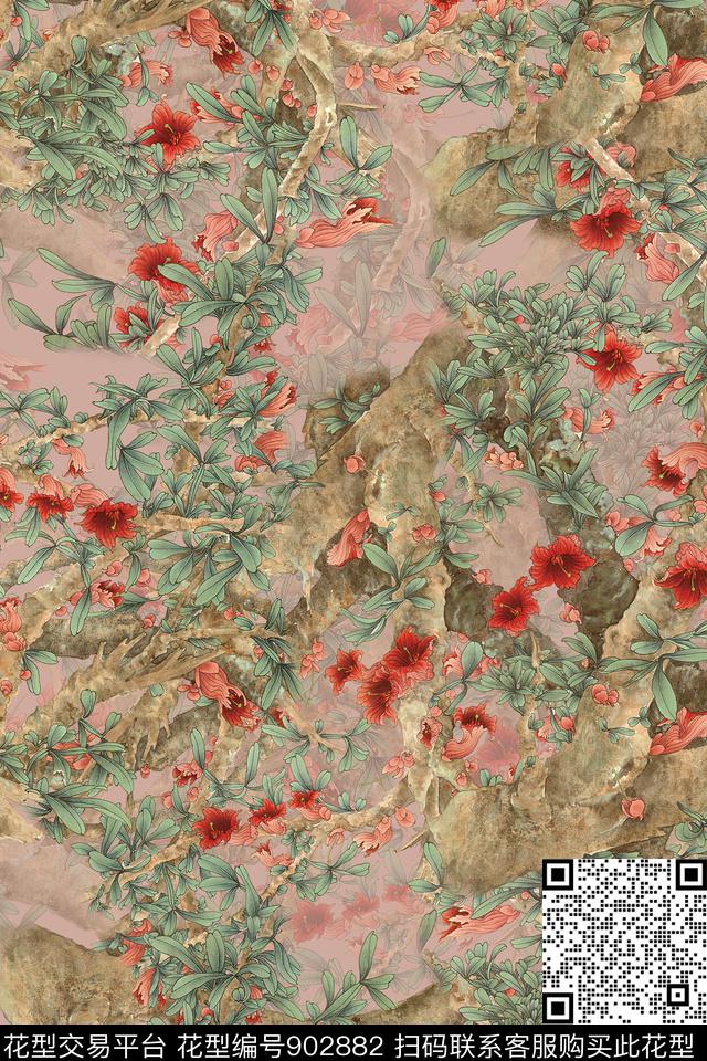 国画香云纱数码印花华亿平台下载（图片编号: 902882） - 瓦栏（Walan）