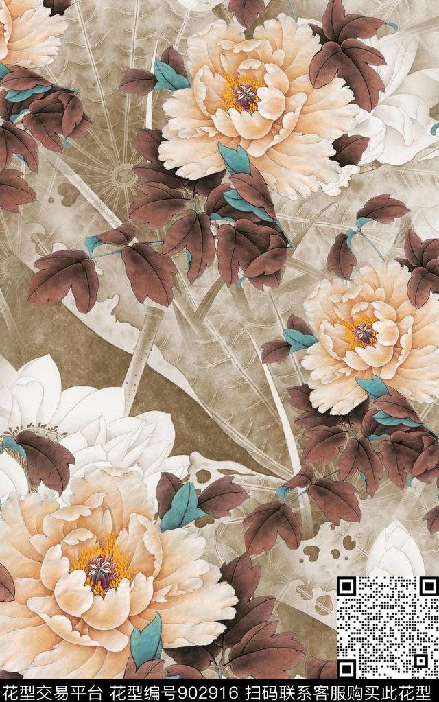 中国风国画数码印花华亿平台下载（图片编号: 902916） - 瓦栏（Walan）