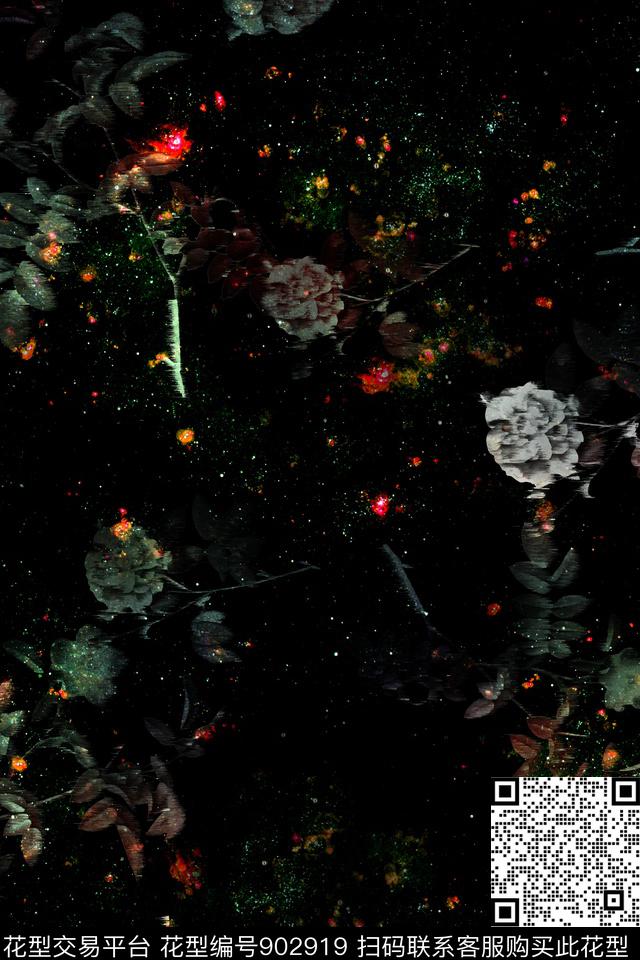 星空黑白花卉数码印花华亿平台下载（图片编号: 902919） - 瓦栏（Walan）