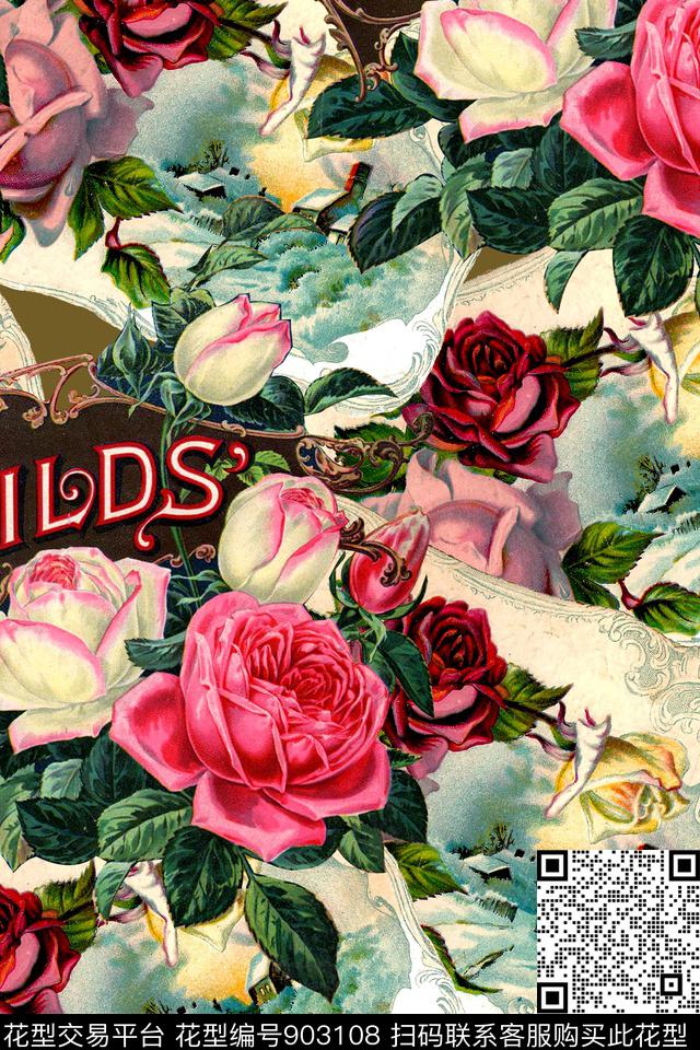 年轻时尚手绘花卉油画华亿平台数码印花华亿平台下载（图片编号: 903108） - 瓦栏（Walan）