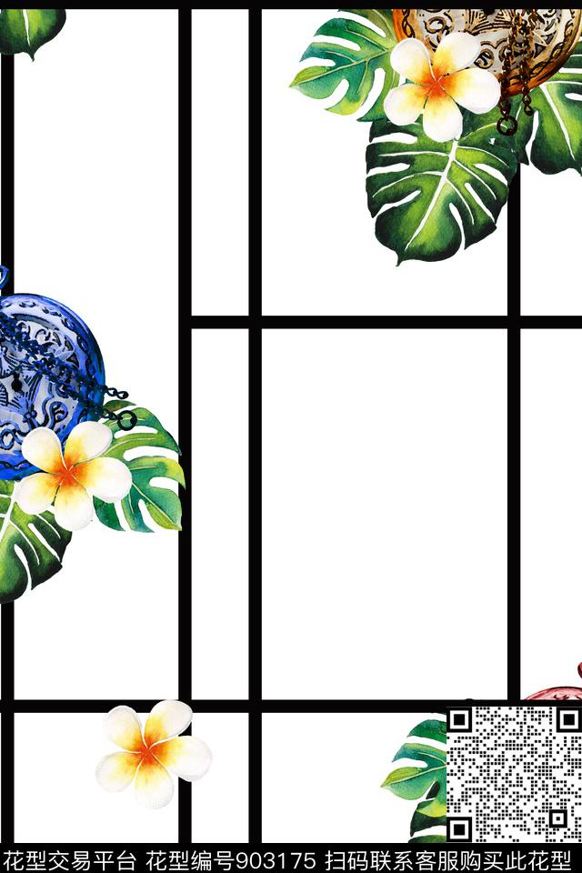 热带绿植树叶水彩花卉数码印花华亿平台下载（图片编号: 903175） - 瓦栏（Walan）