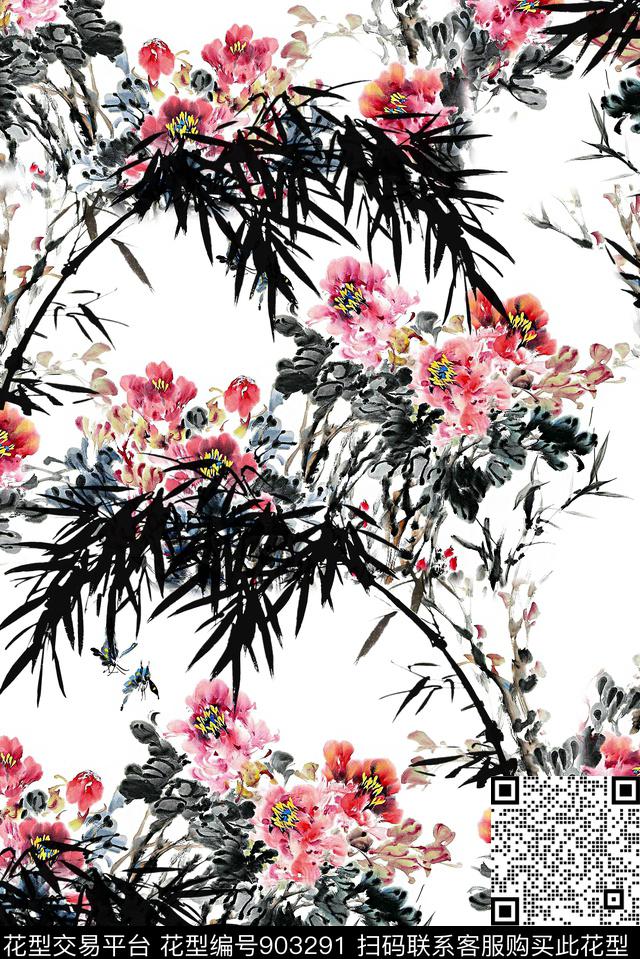 女装中国风素雅数码印花华亿平台下载（图片编号: 903291） - 瓦栏（Walan）