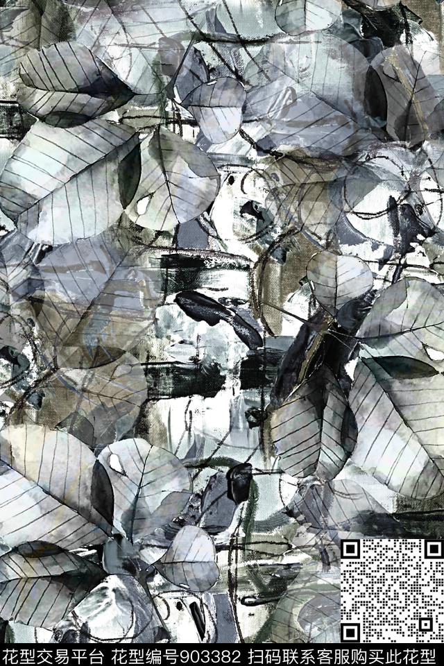 潮牌复古绿植树叶数码印花华亿平台下载（图片编号: 903382） - 瓦栏（Walan）