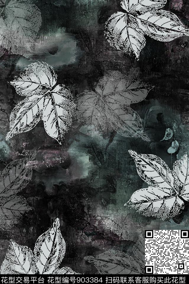 潮牌复古绿植树叶数码印花华亿平台下载（图片编号: 903384） - 瓦栏（Walan）