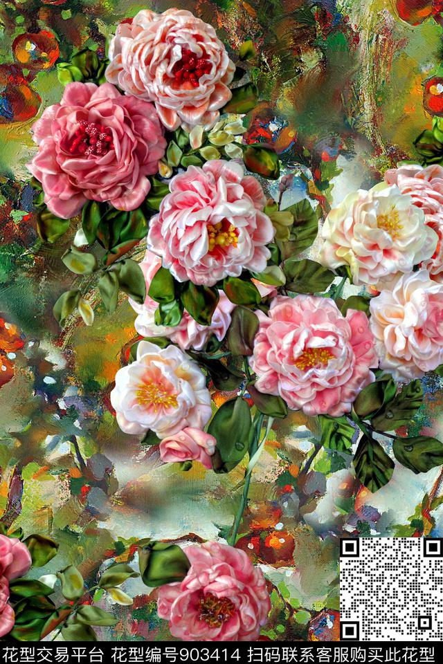 花卉3D立体绣花数码印花华亿平台下载（图片编号: 903414） - 瓦栏（Walan）
