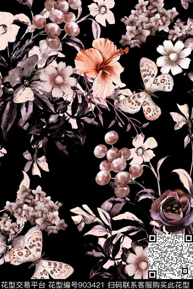 文艺花卉手绘花卉数码印花华亿平台下载（图片编号: 903421） - 瓦栏（Walan）