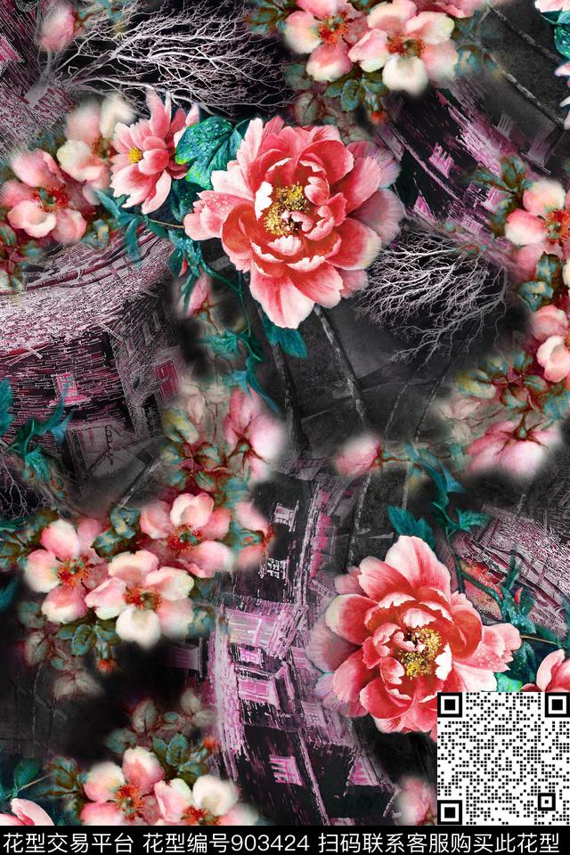 花卉油画华亿平台复古数码印花华亿平台下载（图片编号: 903424） - 瓦栏（Walan）