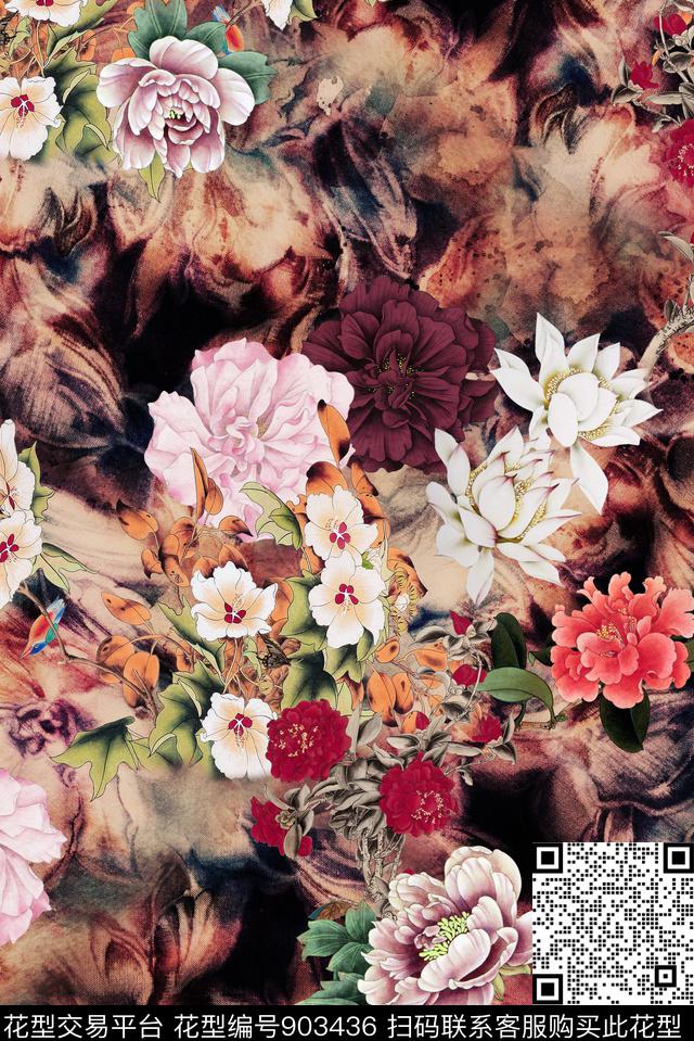 中国风中老年国画数码印花华亿平台下载（图片编号: 903436） - 瓦栏（Walan）