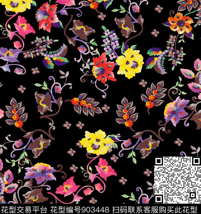 女装个性花卉绚丽色彩花民族风数码印花华亿平台下载（图片编号: 903448） - 瓦栏（Walan）