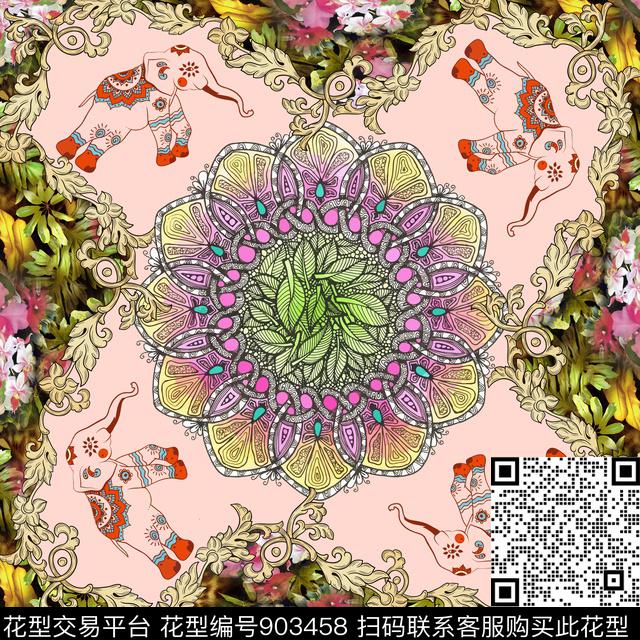 大牌风花卉手绘花卉数码印花华亿平台下载（图片编号: 903458） - 瓦栏（Walan）