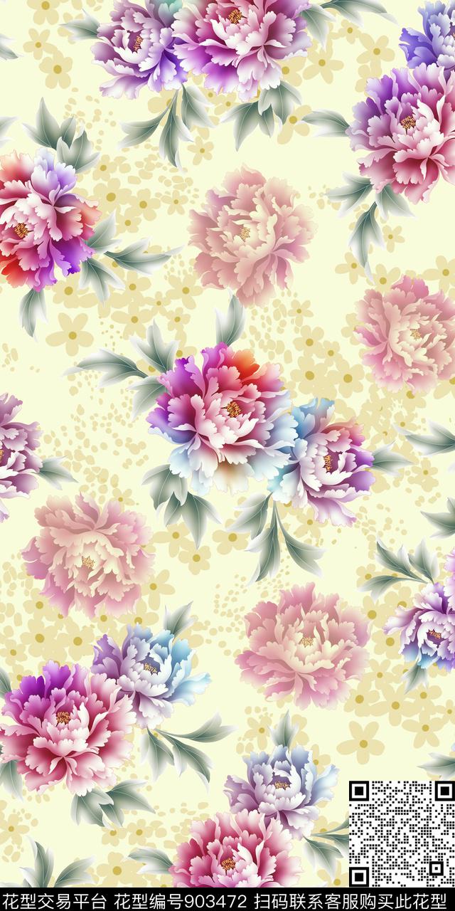 花卉浅色底清爽底色花数码印花华亿平台下载（图片编号: 903472） - 瓦栏（Walan）