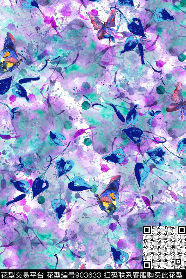 炫彩趣味蝴蝶数码印花华亿平台下载（图片编号: 903633） - 瓦栏（Walan）