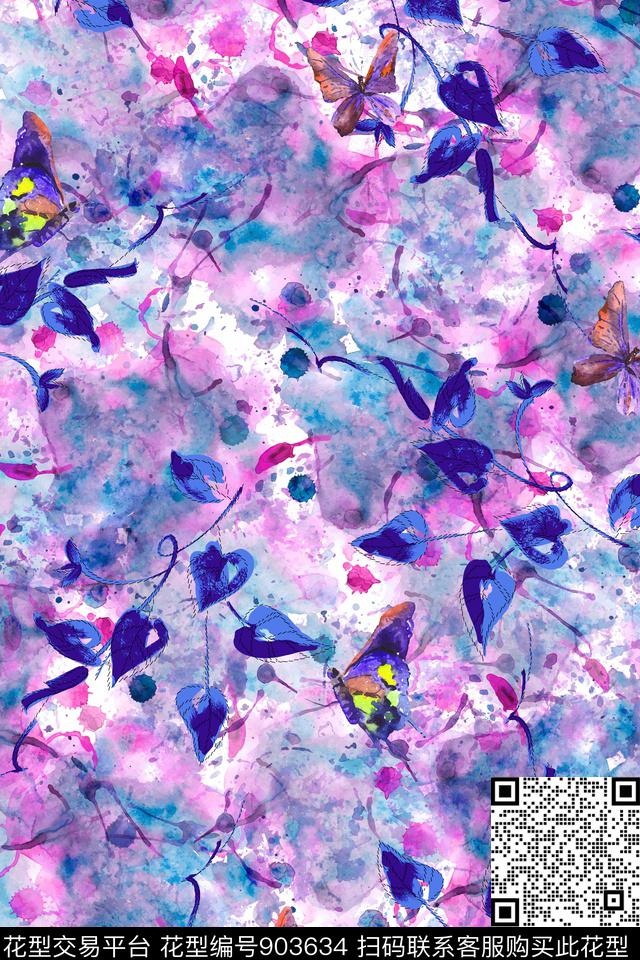 炫彩趣味蝴蝶数码印花华亿平台下载（图片编号: 903634） - 瓦栏（Walan）