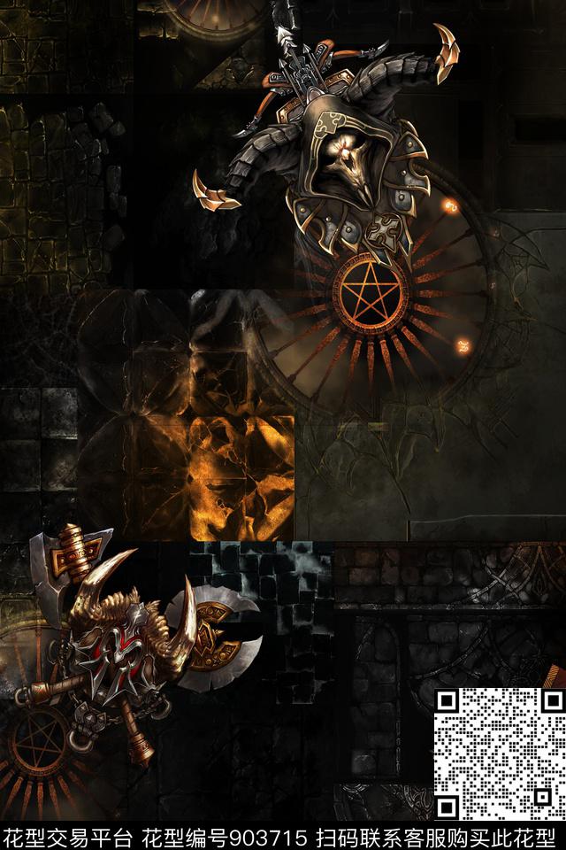 哥特风暗格黑底花数码印花华亿平台下载（图片编号: 903715） - 瓦栏（Walan）