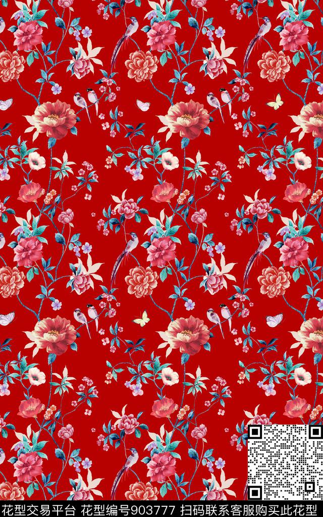 民族风花卉壁纸风格数码印花华亿平台下载（图片编号: 903777） - 瓦栏（Walan）
