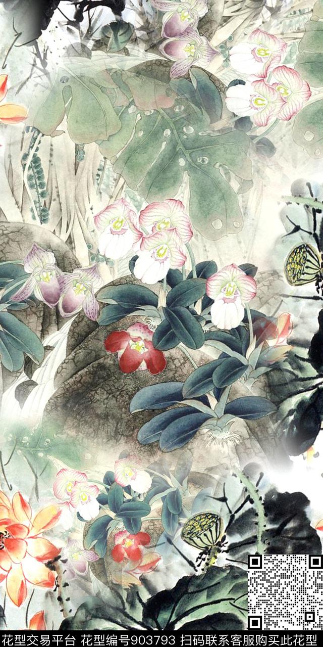 数码华亿平台花卉水墨风数码印花华亿平台下载（图片编号: 903793） - 瓦栏（Walan）