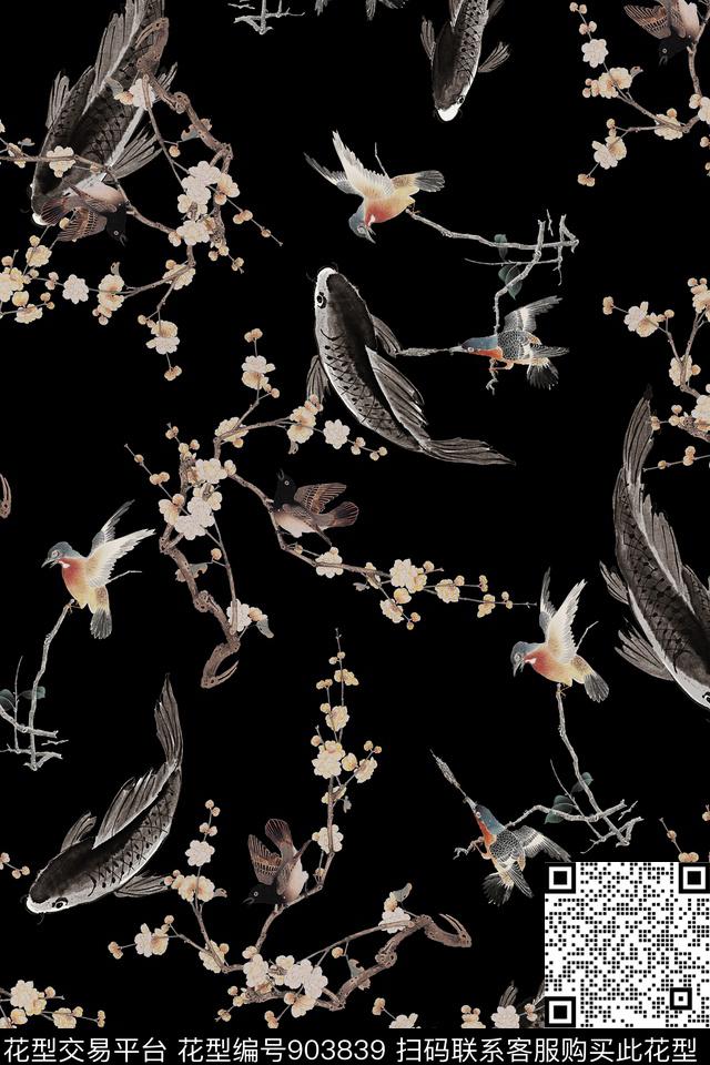 鱼男装中国风数码印花华亿平台下载（图片编号: 903839） - 瓦栏（Walan）