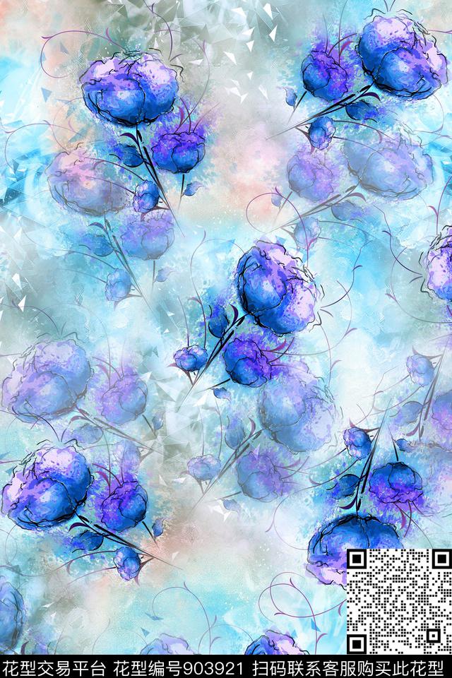 朦胧花卉手绘风格冰激凌数码印花华亿平台下载（图片编号: 903921） - 瓦栏（Walan）