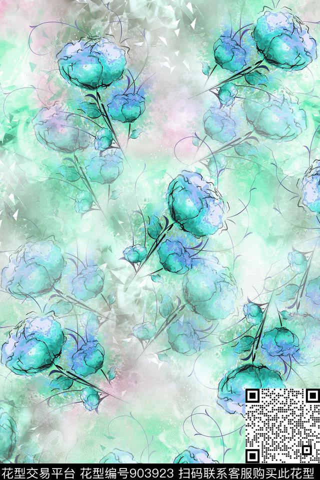 朦胧花卉手绘风格冰激凌数码印花华亿平台下载（图片编号: 903923） - 瓦栏（Walan）