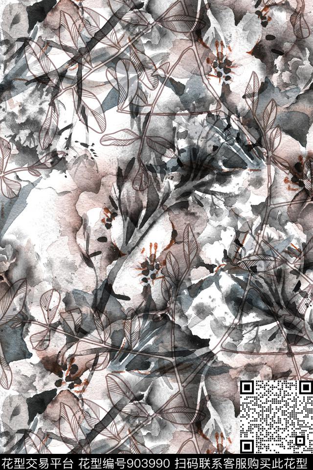 大花中国风花卉数码印花华亿平台下载（图片编号: 903990） - 瓦栏（Walan）