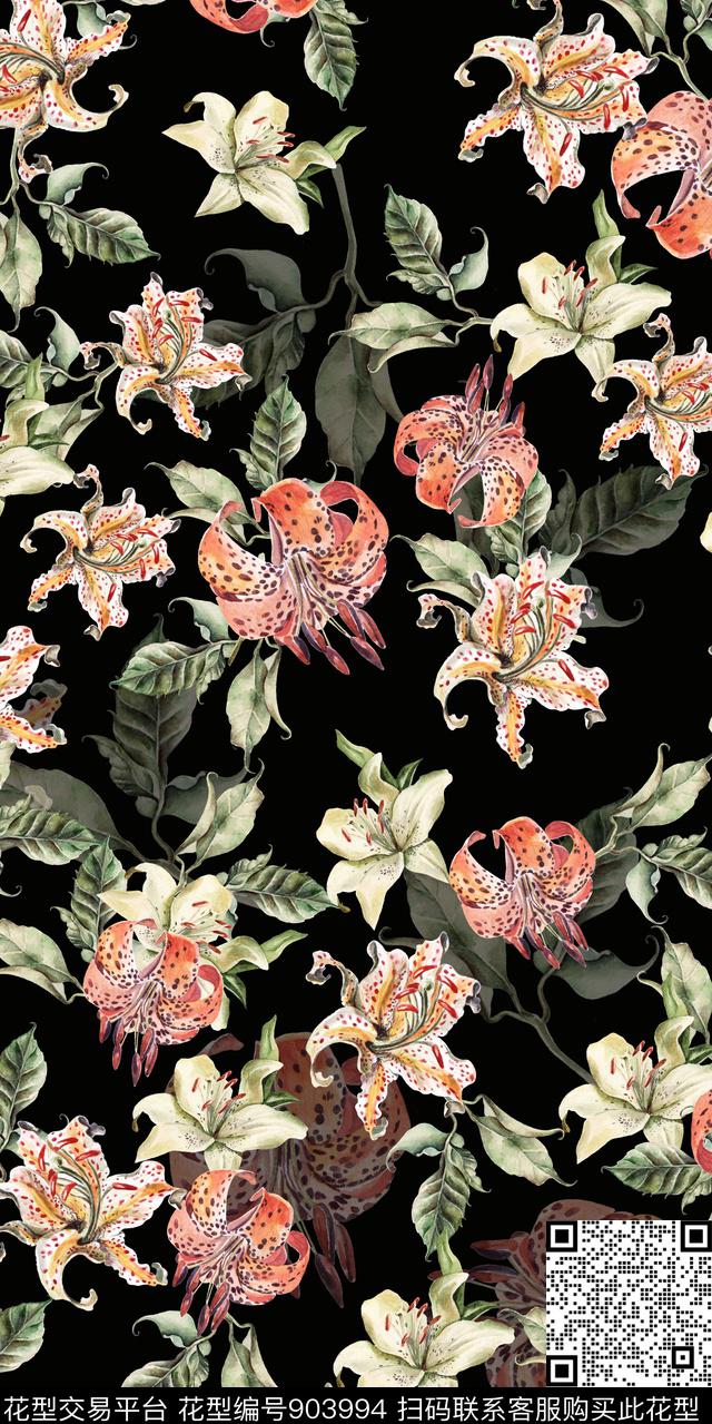 创意花卉手绘花卉数码印花华亿平台下载（图片编号: 903994） - 瓦栏（Walan）