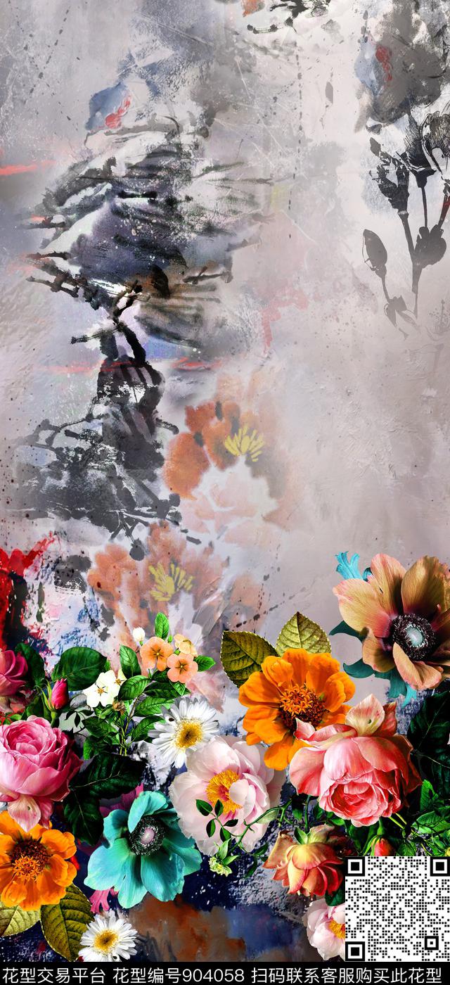抽象数码华亿平台手绘花卉数码印花华亿平台下载（图片编号: 904058） - 瓦栏（Walan）