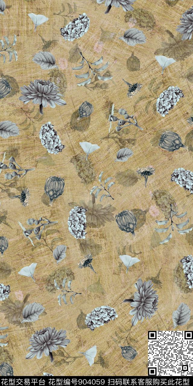 抽象数码华亿平台手绘花卉数码印花华亿平台下载（图片编号: 904059） - 瓦栏（Walan）