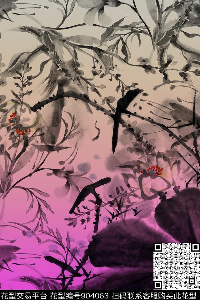 大花中国风花卉数码印花华亿平台下载（图片编号: 904063） - 瓦栏（Walan）