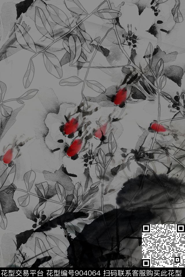 大花中国风花卉数码印花华亿平台下载（图片编号: 904064） - 瓦栏（Walan）