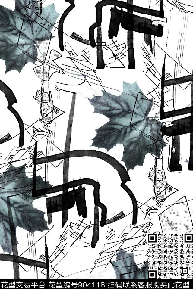 肌理绿植树叶线条纹理数码印花华亿平台下载（图片编号: 904118） - 瓦栏（Walan）