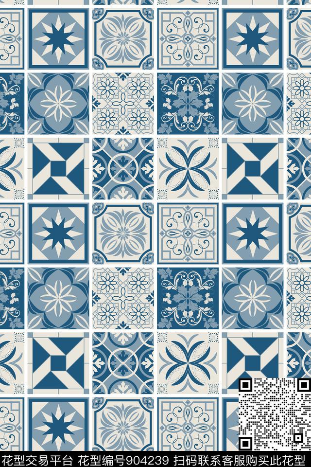 墙纸几何花卉几何传统印花华亿平台下载（图片编号: 904239） - 瓦栏（Walan）