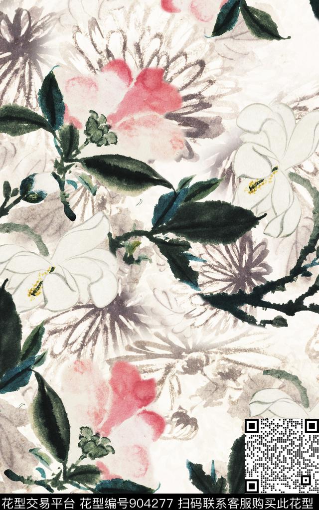 中国风国画水墨风数码印花华亿平台下载（图片编号: 904277） - 瓦栏（Walan）