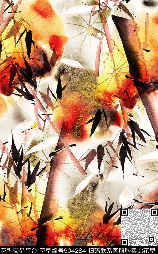 中国风国画水墨风数码印花华亿平台下载（图片编号: 904284） - 瓦栏（Walan）