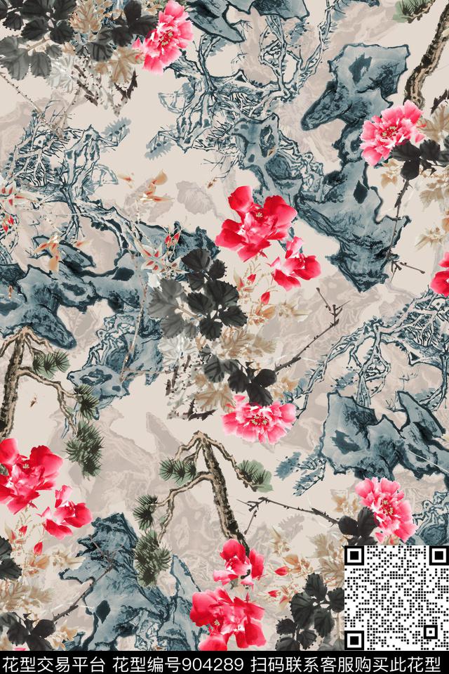 中国风水墨风国画数码印花华亿平台下载（图片编号: 904289） - 瓦栏（Walan）